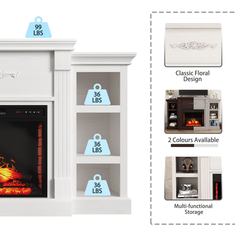 White TV Stand Fits TVs up to 75 in. with Electric Fireplace