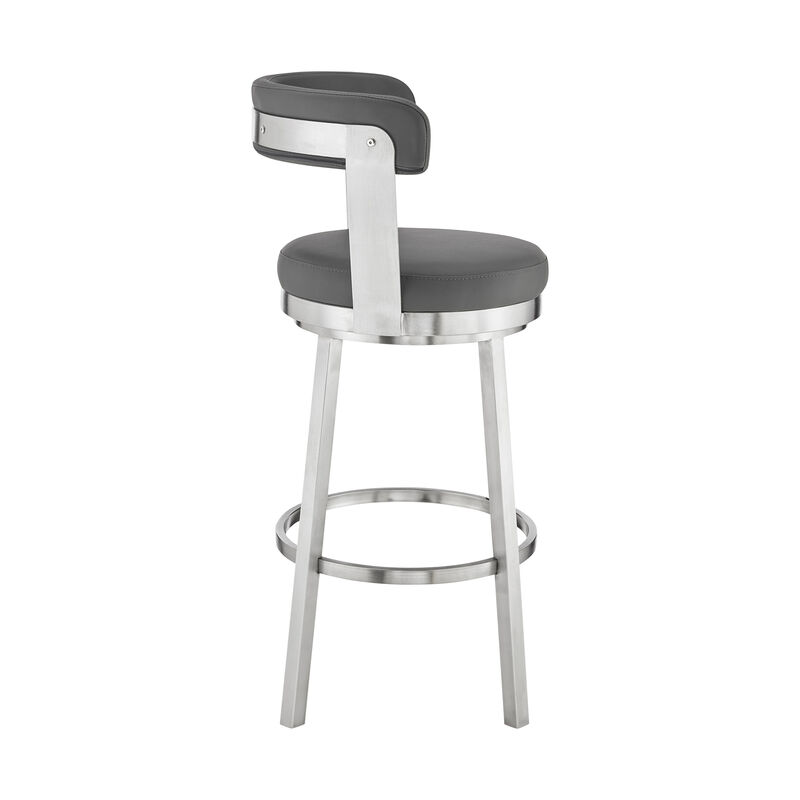 Bryant  Counter Height Swivel Bar Stool in Brushed Stainless Steel Finish and Gray Faux Leather
