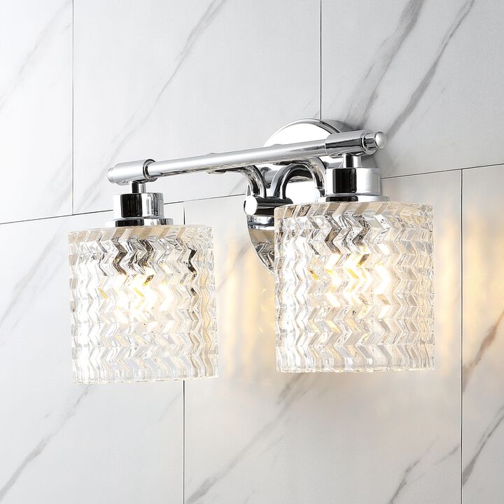 Spaulding Vintage Iron Chevron Pattern Glass Farmhouse Cottage LED Vanity Light