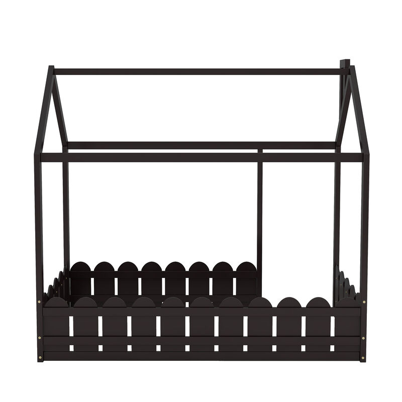 Merax Wood Bed House Bed Frame with Fence
