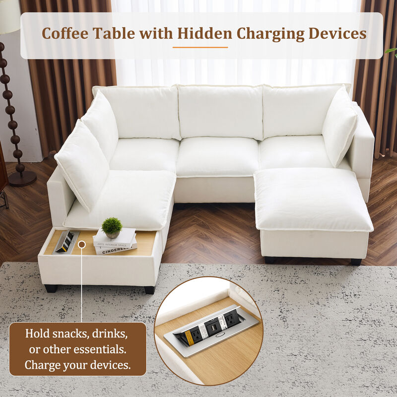 Merax Modular Chenille Sofa Couch with 1 Coffee Table