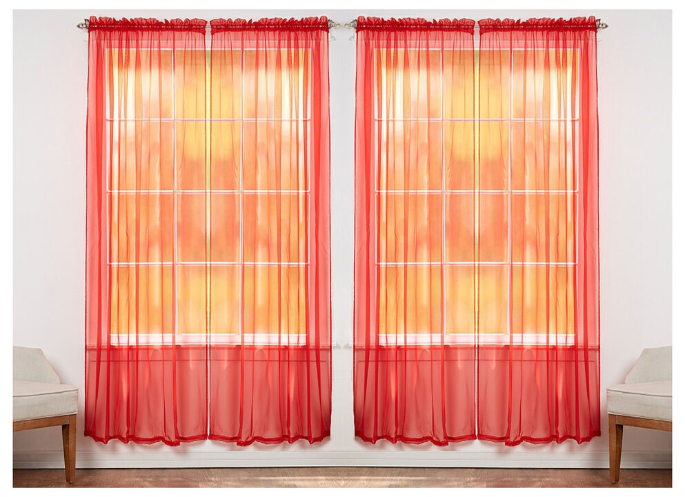 J&V TEXTILES Solid Sheer Window Curtain Panels- Set of 4