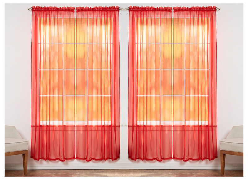 J&V TEXTILES Solid Sheer Window Curtain Panels- Set of 4