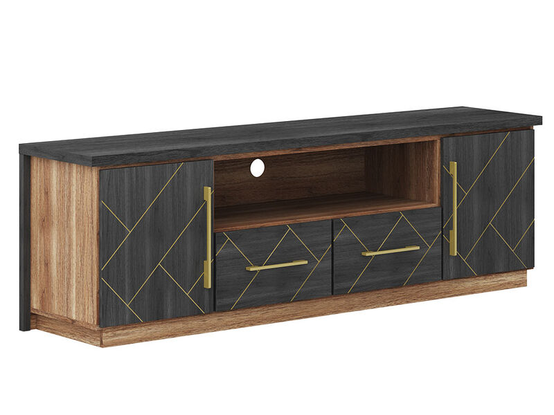 BELLEZE 70 Inch Modern TV Stands for Living room, Entertainment Center With Storage, Media Console Table with 2 Drawers and Open Shelves for Living Room, Bedroom (Espresso Black)