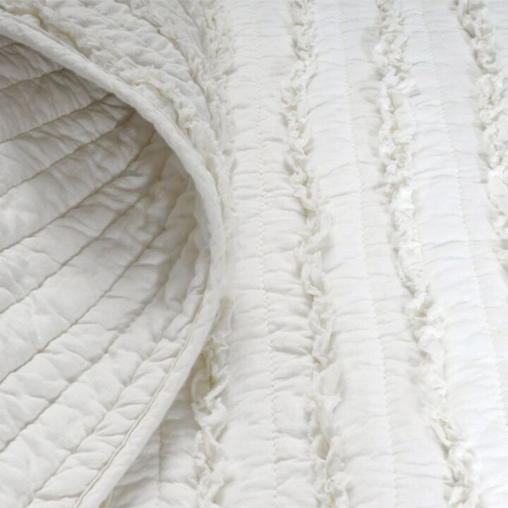 Hivvago Twin Oversized 3-Piece Quilt Set White 100% Cotton Ruffles Pre-Washed