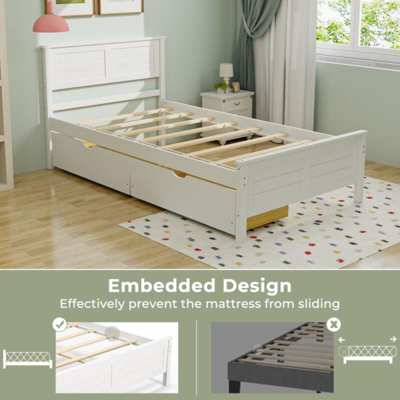 Hivvago Twin Size Bed Frame with Storage Drawers