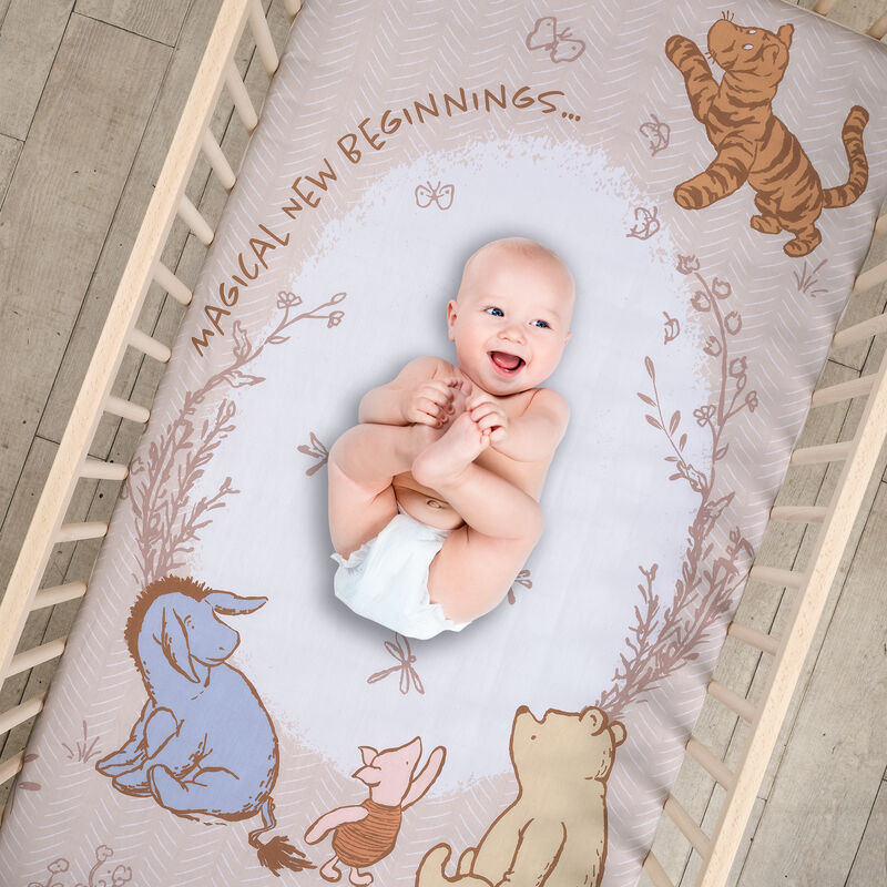 Lambs & Ivy Disney Baby Pooh Bear & Pals Photo Op Cotton Baby Fitted Crib Sheet