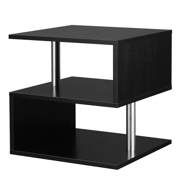 Chic Multilevel Table: Black S-Shaped Lift Top Coffee Table with 3 Tiers