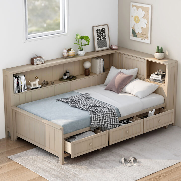 Merax Daybed with Storage Shelves and 3 Drawers