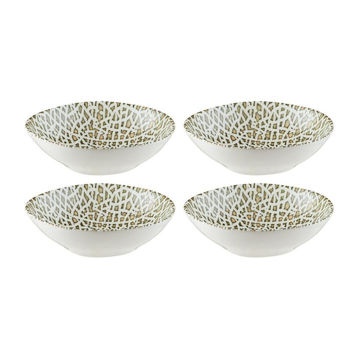 Lapya Wood 7" x 6.5" x h:2" 17 oz. Organic Decorated Porcelain Bowl (Set of 4)