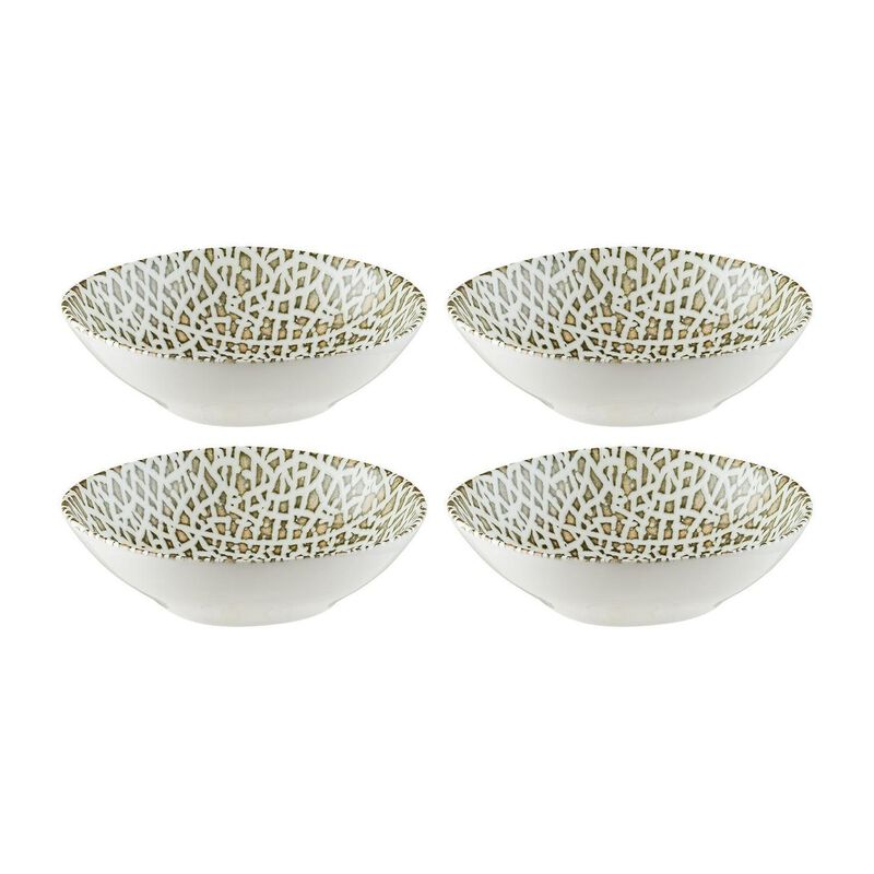 Lapya Wood 7" x 6.5" x h:2" 17 oz. Organic Decorated Porcelain Bowl (Set of 4)