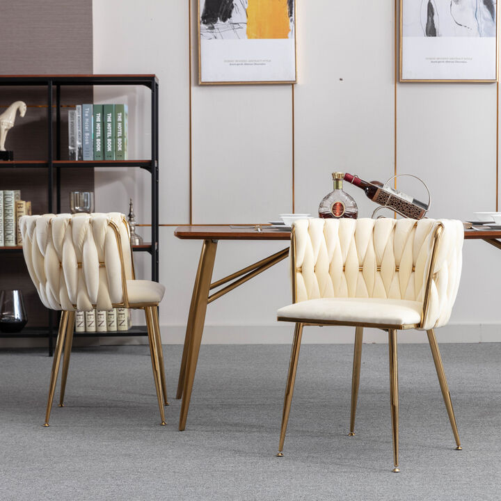 Modern Design Metal Frame Velvet Fabric Dining Chair With Legs, Set Of 2, Ivory