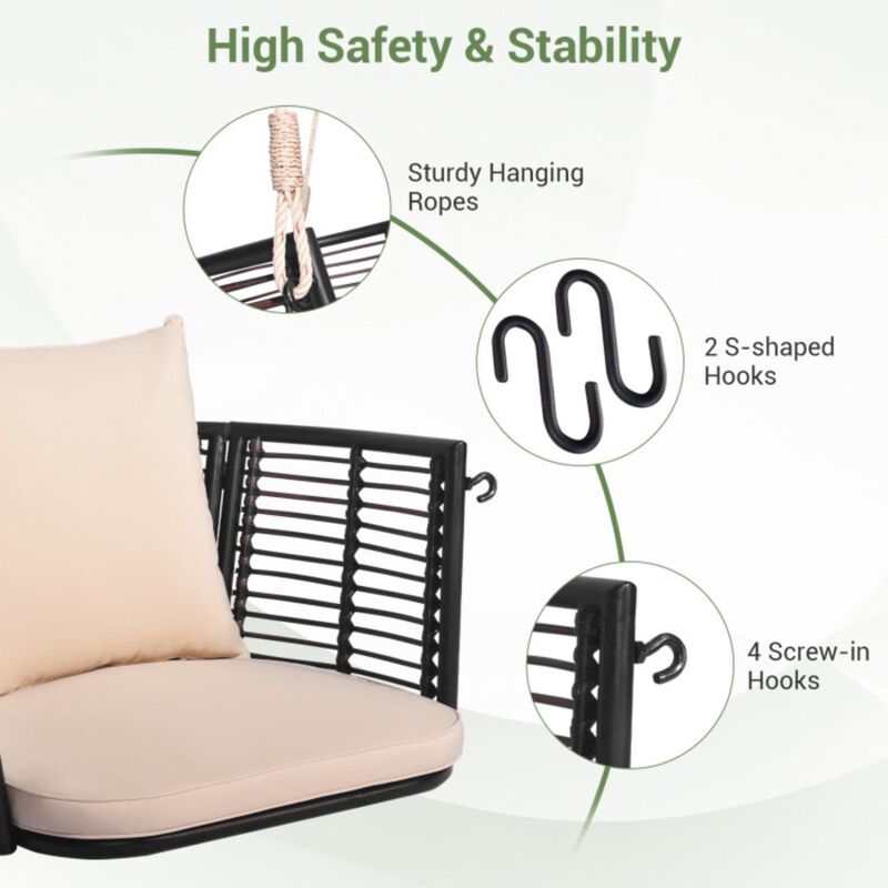 Hivvago Single Person Hanging Seat with Woven Rattan Backrest for Backyard