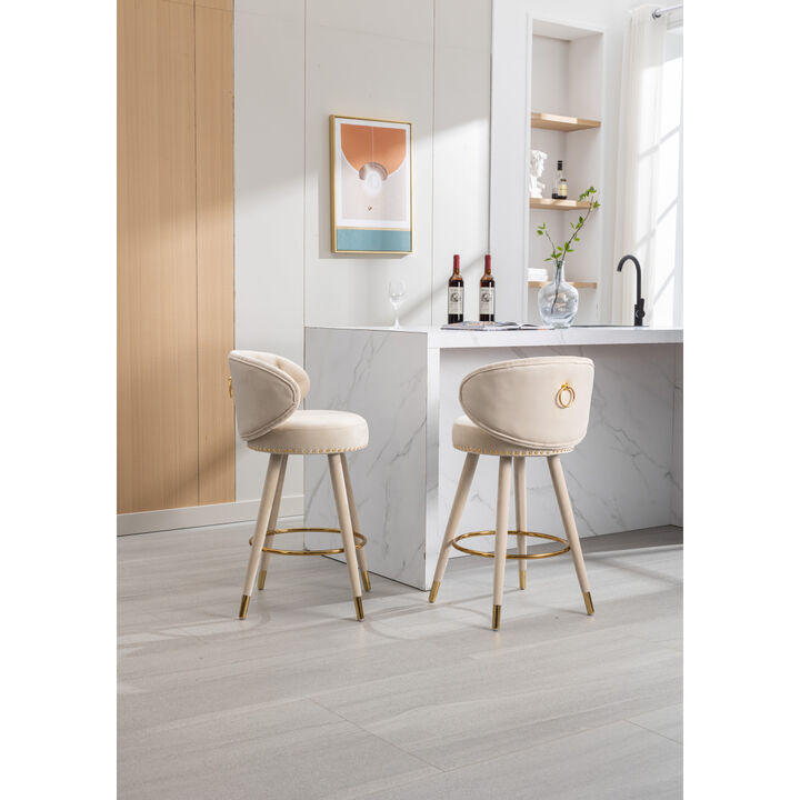 Set of 2 Solid Wood Counter Height Bar Stools
