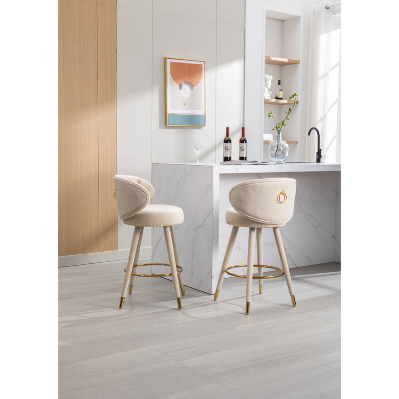 Set of 2 Solid Wood Counter Height Bar Stools