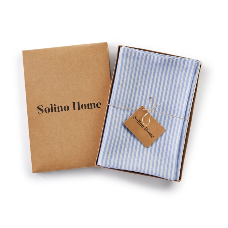 Solino Home 100% Pure Linen Cloth Napkins 20 x 20 Inch Set of 4 Dinner Napkins | Narrow Stripe