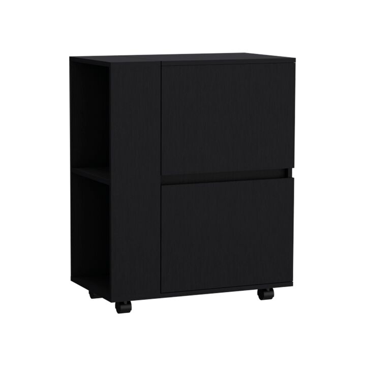 Glasgow Bar Cart Two Pull-Down Door Cabinets and Two Open Shelves
