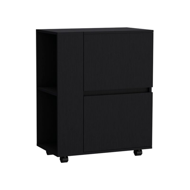 Glasgow Bar Cart Two Pull-Down Door Cabinets and Two Open Shelves