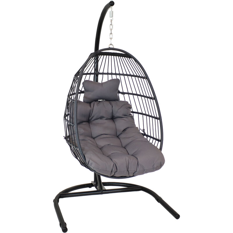 Sunnydaze Resin Wicker Hanging Egg Chair with Steel Stand/Cushions
