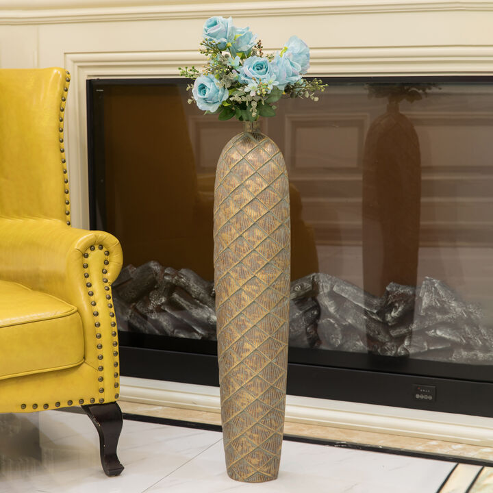 37-Inch-Tall Cylinder Antique Style Designed Floor Vase - for Entryway, Dining, or Living Room Decor - Ceramic Rustic - Elegant Home Accent with Vintage Charm, Timeless Appeal, and Distinctive Craftsmanship
