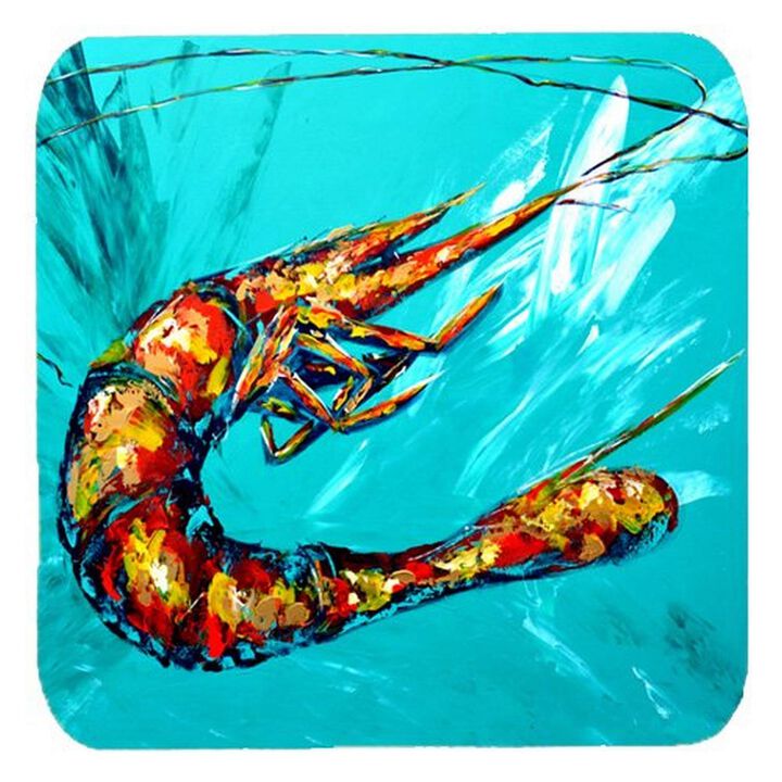 Caroline's Treasures MW1130FC Shrimp Splish Splash Foam Coasters (Set of 4), 3.5 H x 3.5 W, Multicolor