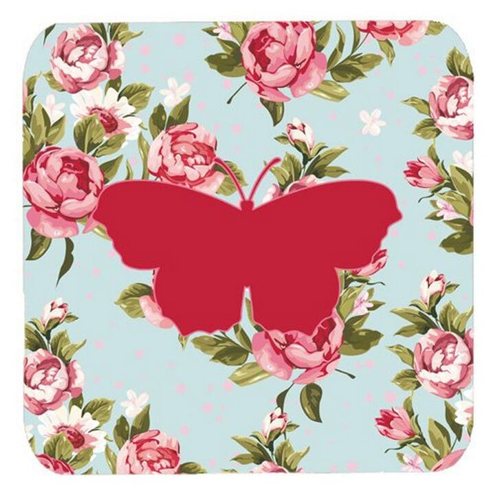 Caroline's Treasures BB1049-RS-BU-FC Butterfly Shabby Chic Blue Roses Foam Coasters (Set of 4), 3.5 H x 3.5 W, Multicolor
