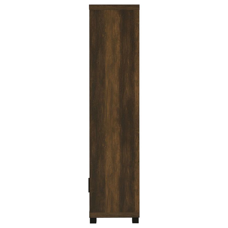 Sac 71 Inch Media Pier Tower with 3 Shelves and Cabinet, Dark Pine Wood - Benzara