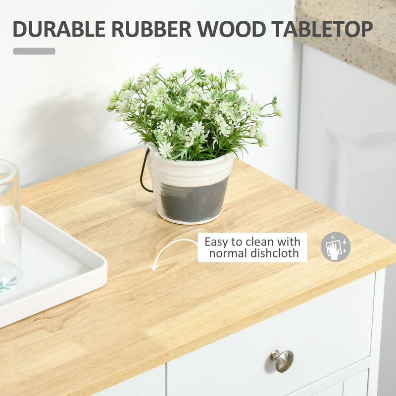 White Kitchen Helper: Storage Cabinet with Wood Top, Shelf & Drawers