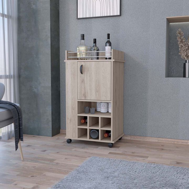 Allandale 1-Door Bar Cart With Wine Rack And Casters Light Gray