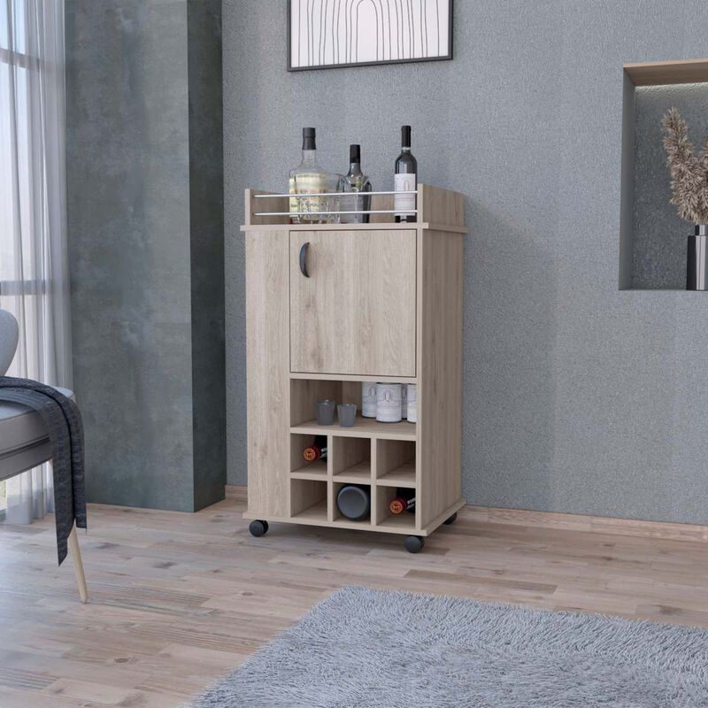Allandale 1-Door Bar Cart With Wine Rack And Casters Light Gray
