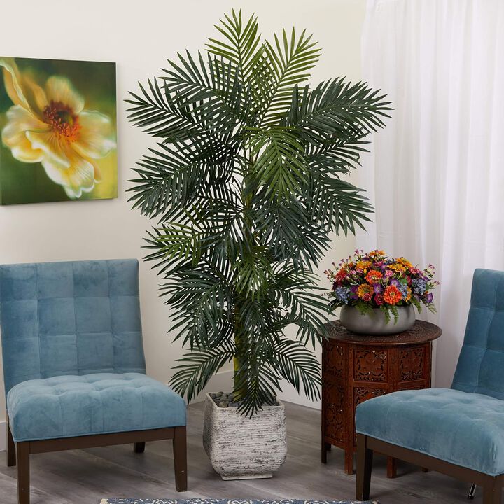 Hivvago 6.5 Feet Golden Cane Artificial Palm Tree in White Planter