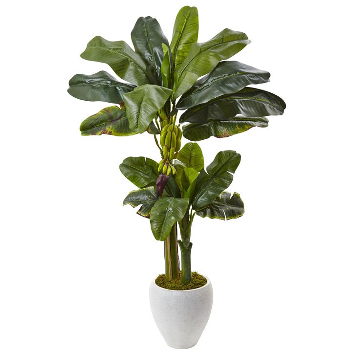 Hivvago Double Stalk Banana Tree in White Planter