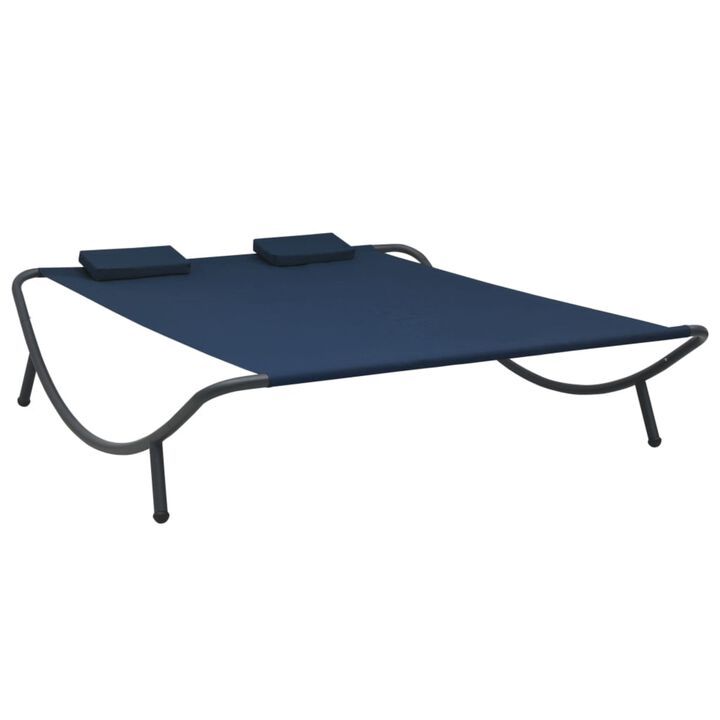 vidaXL Outdoor Patio Lounge Bed in Blue - Weather-Resistant Fabric and Powder-Coated Steel Frame - Scandinavian Style, Easy Maintenance