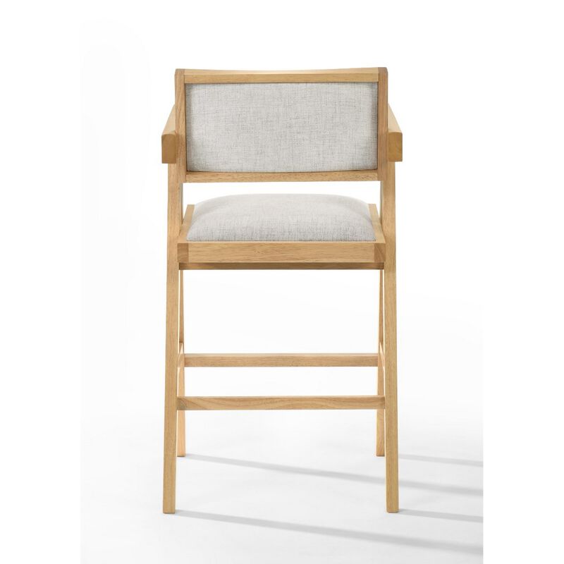 Cid Uno 26 Inch Counter Height Stool, Set of 2, Beige Fabric, Set of 2-Benzara