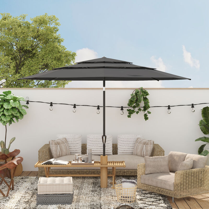 FUFU&GAGA 11FT 3-Tier Patio Umbrella – Navy Blue, Crank & Tilt, Heavy-Duty Steel Frame, UV-Resistant Polyester, Outdoor Sunshade