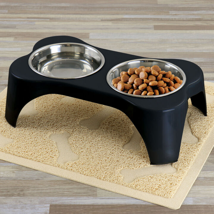 Gibson Home Bow Wow Meow 3 Piece Elevated Pet Bowl Dinner Set in Black