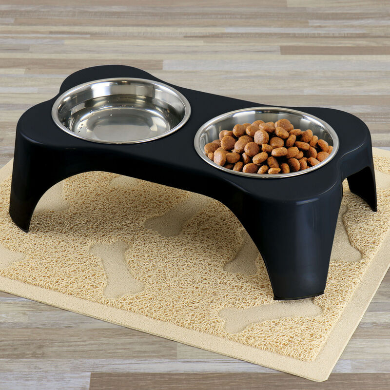 Gibson Home Bow Wow Meow 3 Piece Elevated Pet Bowl Dinner Set in Black