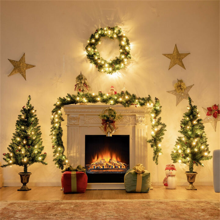 4-Piece Christmas Decoration Set with Pre-Lit Wreath, Garland, and Entrance Trees