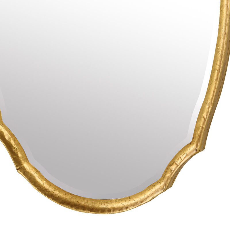 36 Inch Wood Wall Mirror, Oval Shape, Concave Surface, Gold-Benzara