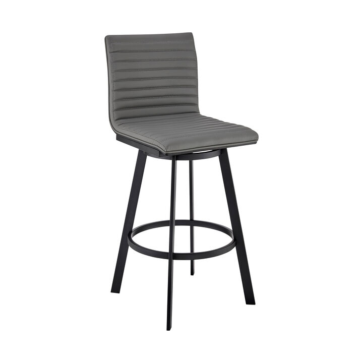 Nikole Bar Height Swivel Bar Stool in Matt Black Finish with Gray Faux Leather