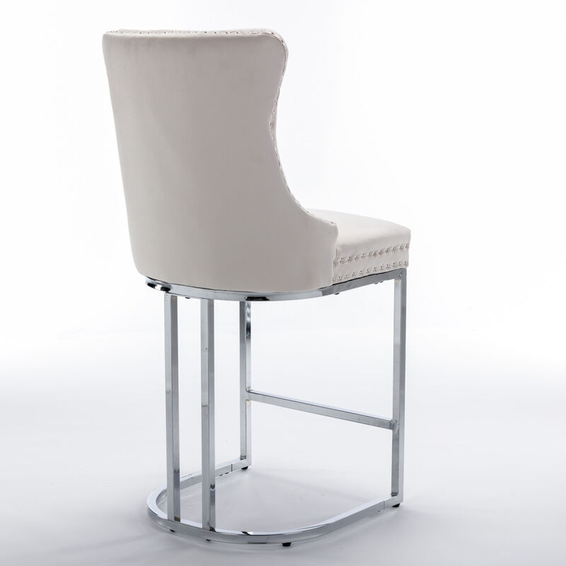 2-Pack Modern Velvet Bar Stools with Metal Legs