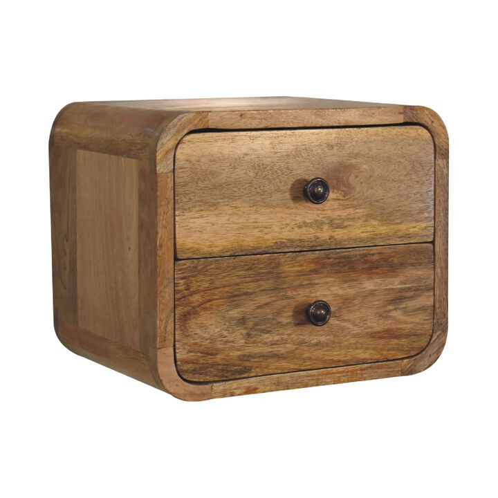Mini Curve Oak-ish Solid Wood 2 Drawers FloatingNightStand