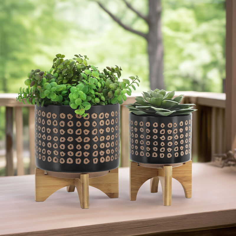 Planter On Stand, Brown Set