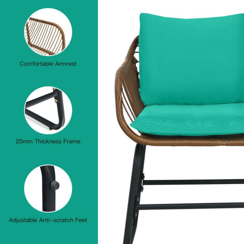 Hivvago 3 Pieces Patio Rattan Bistro Set with Cushions and Glass Table