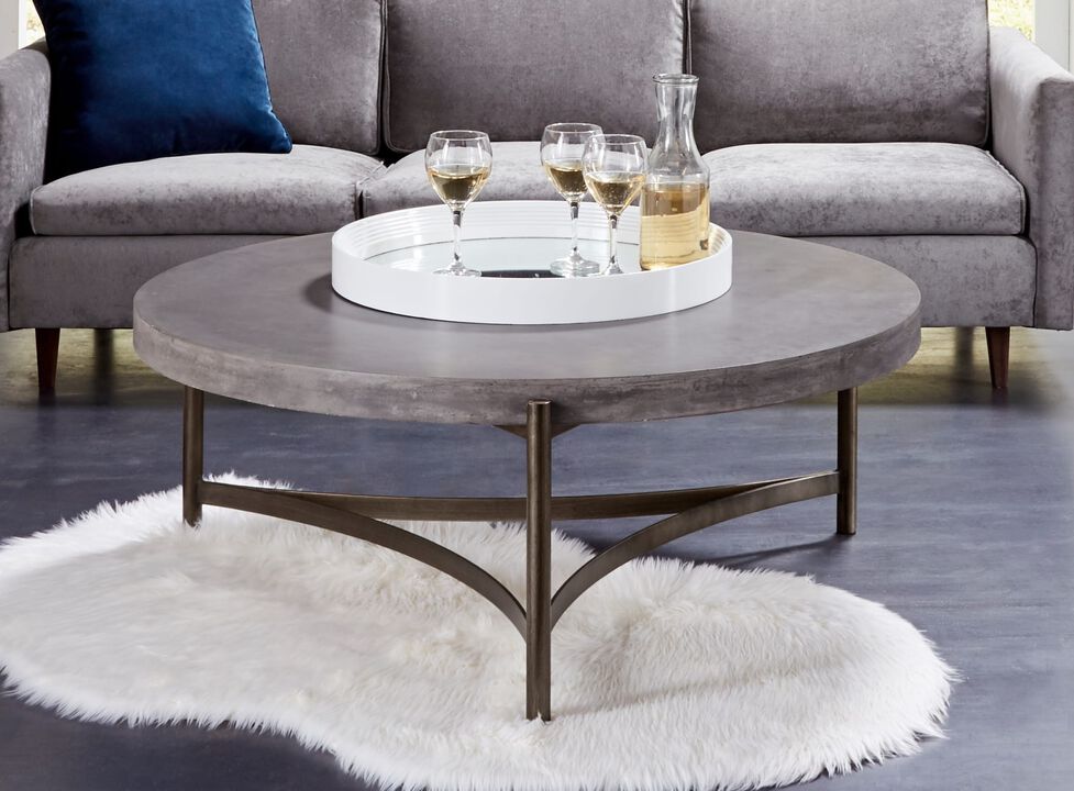 Lyon Round Natural Concrete and Metal Coffee Table
