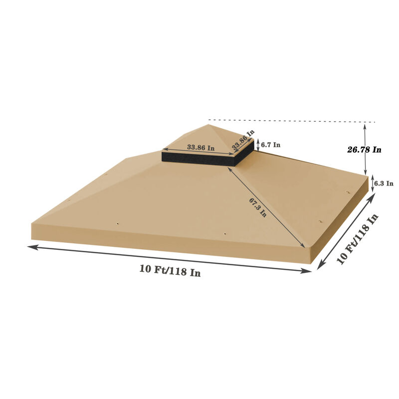 10x10 FT Outdoor Patio Gazebo Replacement Canopy, Double Tiered Gazebo Tent Roof Cover