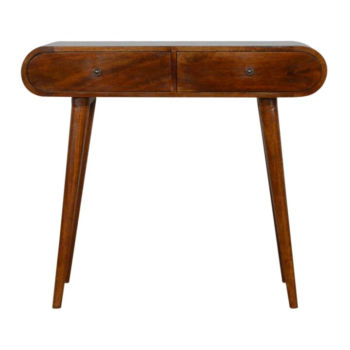 Solid Wood 2 Drawer Chestnut Curved Edge Console Table