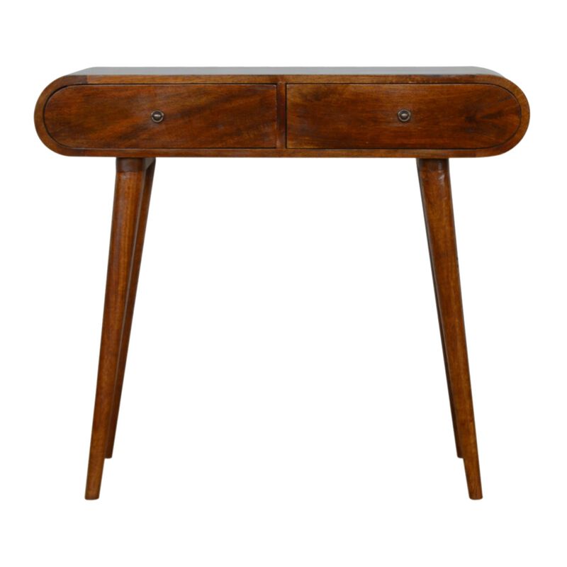 Solid Wood 2 Drawer Chestnut Curved Edge Console Table