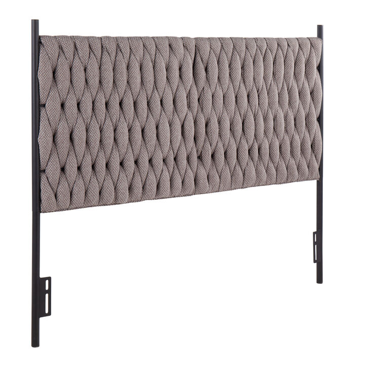 Braided Matisse Queen Size Headboard In Black Metal And Grey Fabric