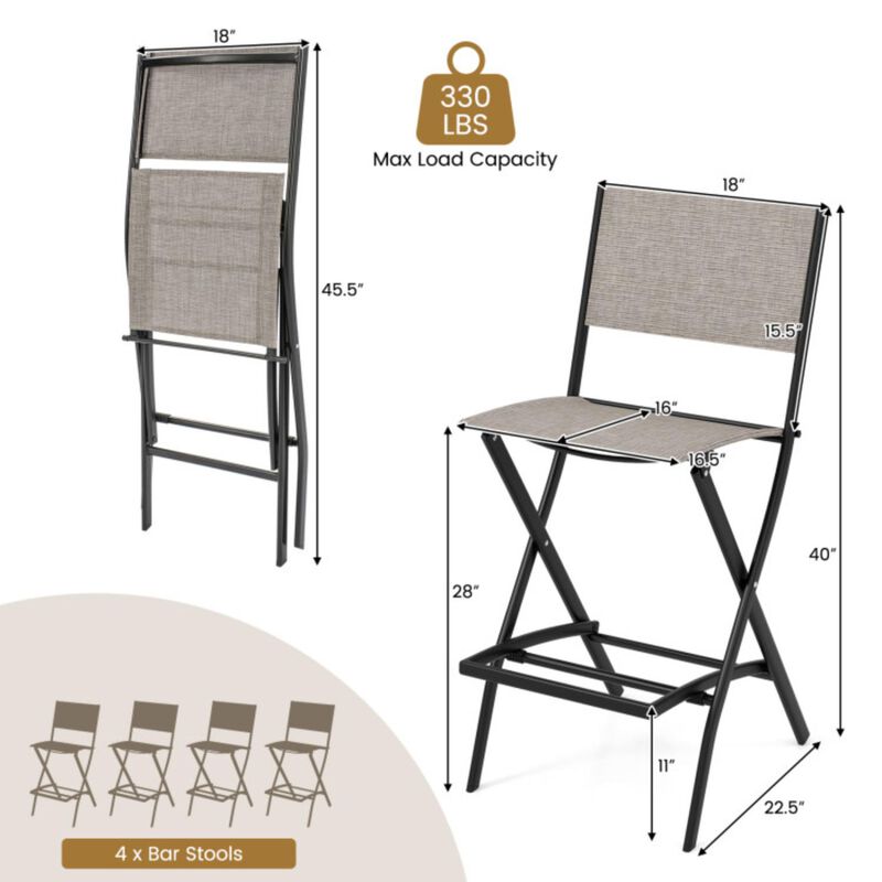 Hivvago Outdoor Folding Bar Height Stool Set of 4 with Metal Frame and Footrest